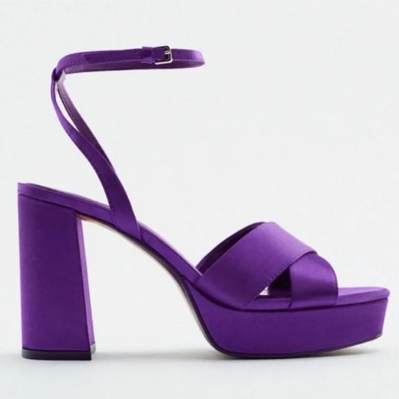 Zara Shoes - Zara Purple Satin Chunky Heel Platform Sandals